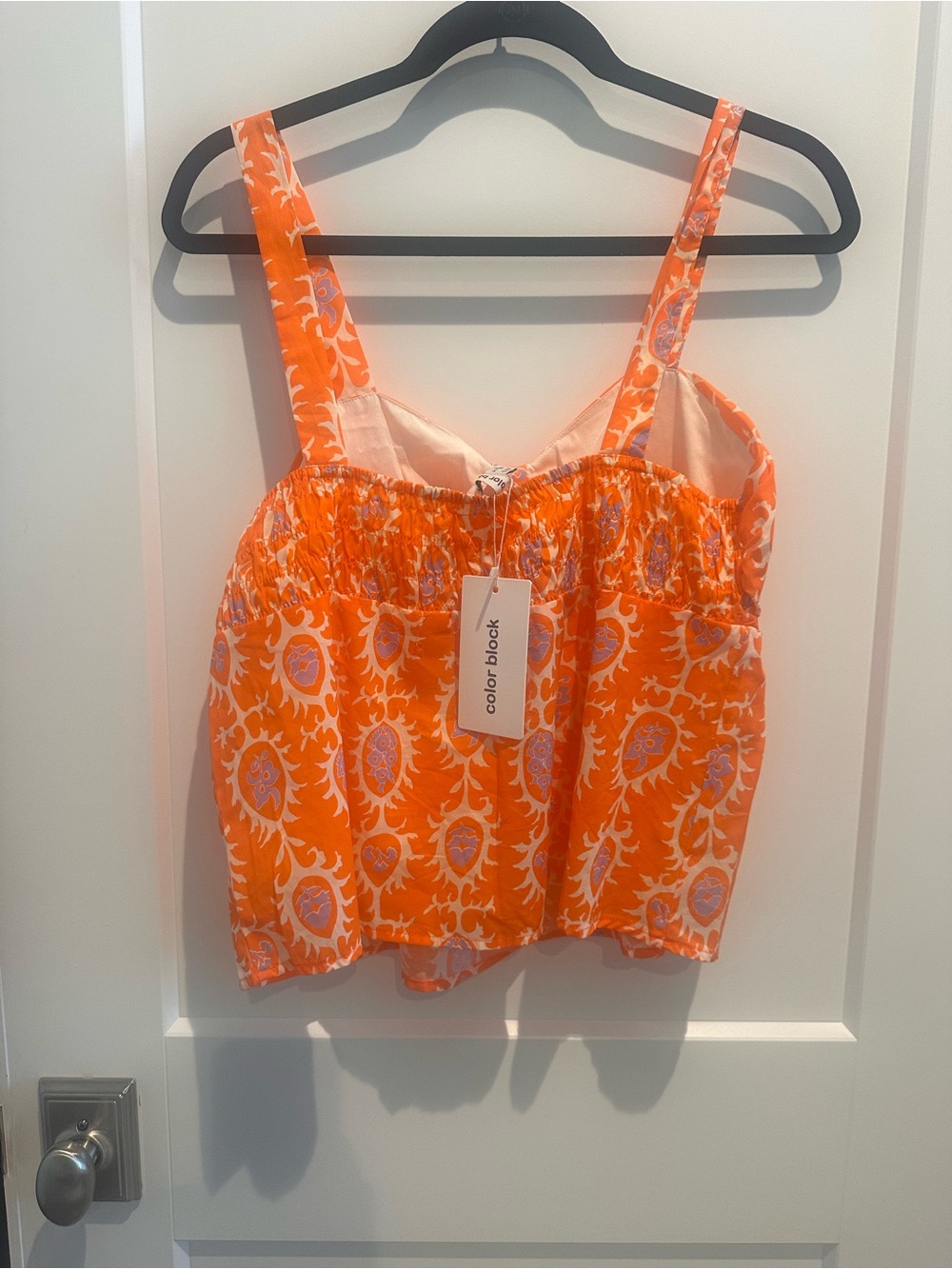 Orange Paisley Smocked Tank Top